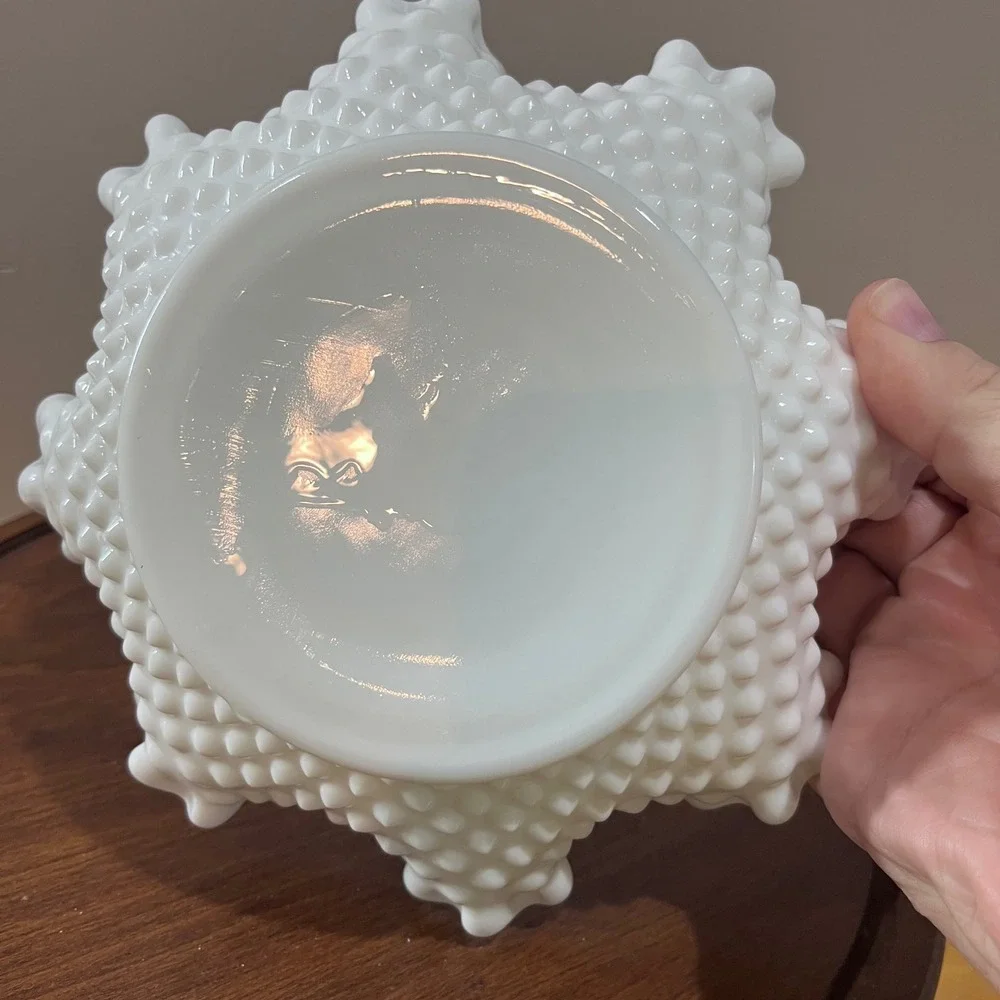 Vtg Fenton Hobnail Milk Glass Ruffled Edge Bowl White 8 Inch Candy Dish